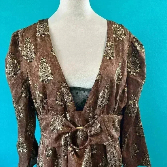 Majorelle Brown Floral Plunged Neck Violeta Mini Dress Cocktail Party Size XL - Picture 4 of 8